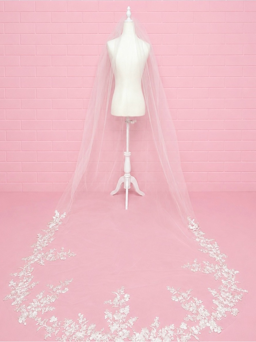 Cathedral Length Wedding Veil with Lace Appliqués - Picture 5 of 6